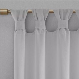 Madison Park Rosette Solid Gray Curtain Panel 50x95 Faux Linen Sheer